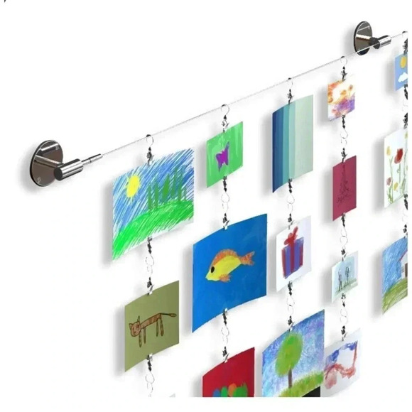 Curtain Wire Hanger Set and 24 Clips NEW Art Photo - Picture 1 of 6